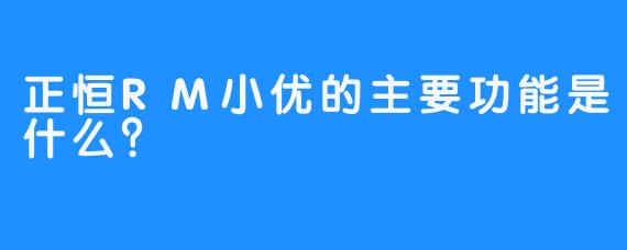 正恒RM小优的主要功能是什么？